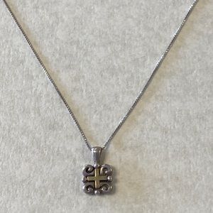 Signed Si sterling silver & 14k gold cross pendant necklace